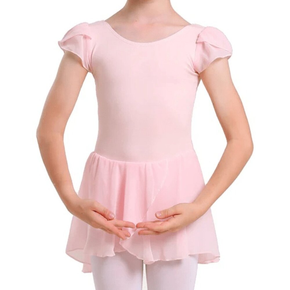 Girls Petal Sleeve Skirted Leotard, Pink, M